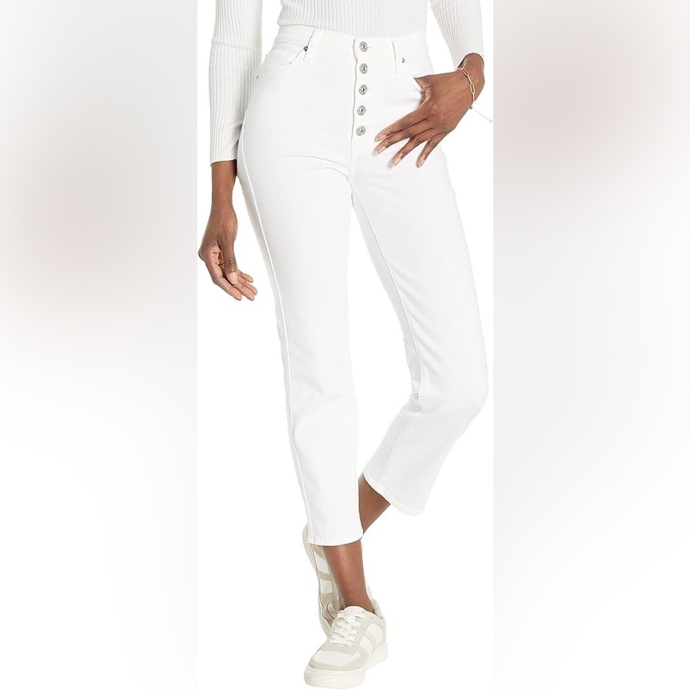 7 For Mankind High-Waist Cropped Straight Jeans White